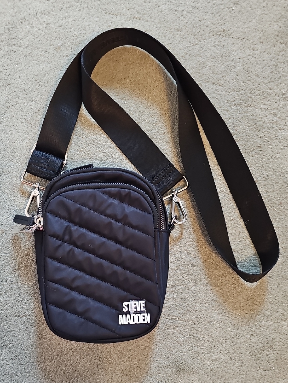 Steve Madden Black Quilted Crossbody Belt Bag